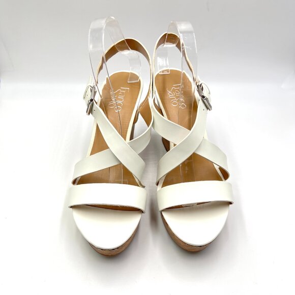 Franco Sarto Womens Size‎ 10 Stallion White Faux Leather Wedges Sandals Shoes - Picture 2 of 15